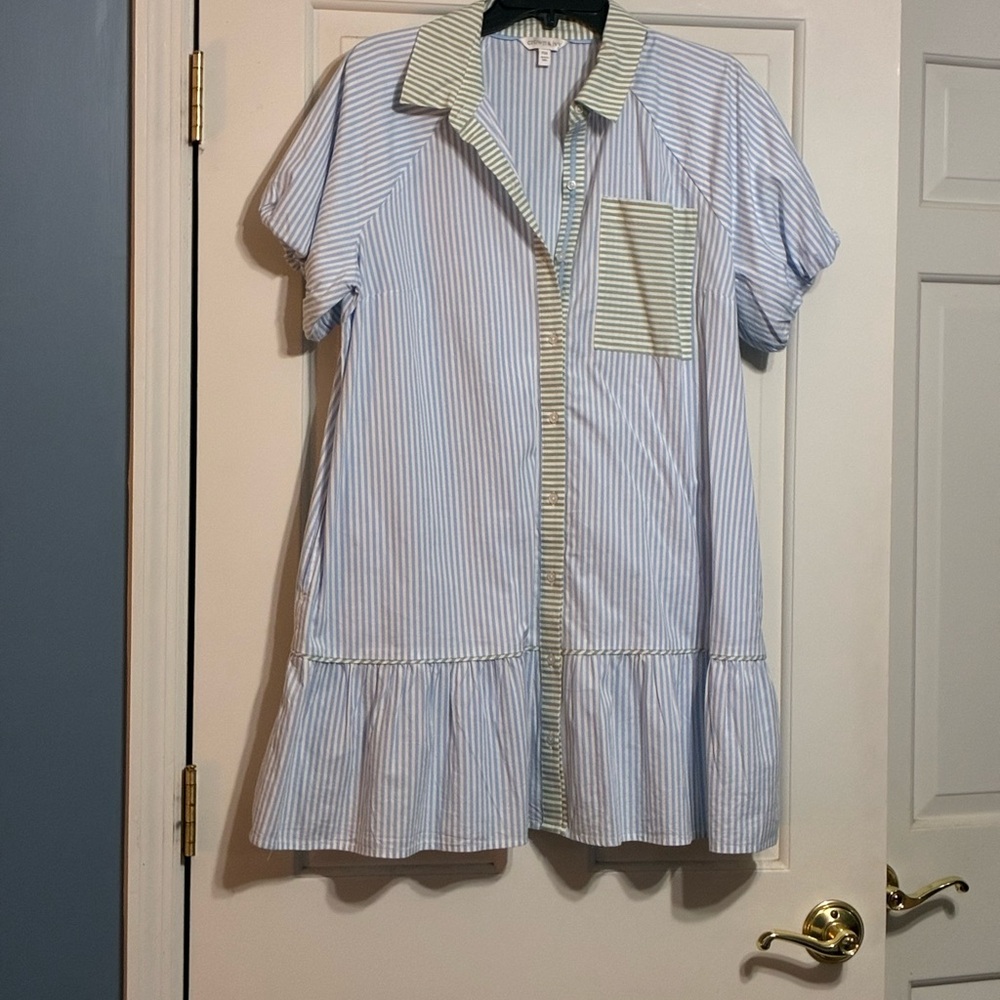 Crown & Ivy Green and Blue Striped Dress